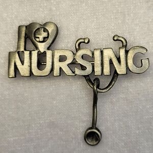 Vintage Chelsea I Love Nursing Stethescope Pewter Brooch / Pin